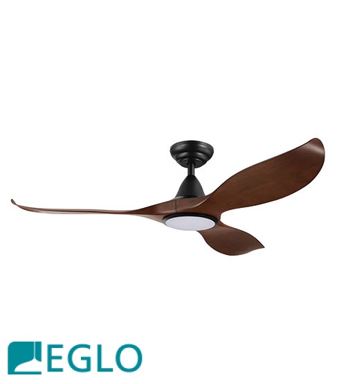 Eglo Noosa DC Motor 3 ABS Blade 52” Ceiling Fan with Dimmable Tricolour LED Light & Remote Control - Black with Elm Finish Blades